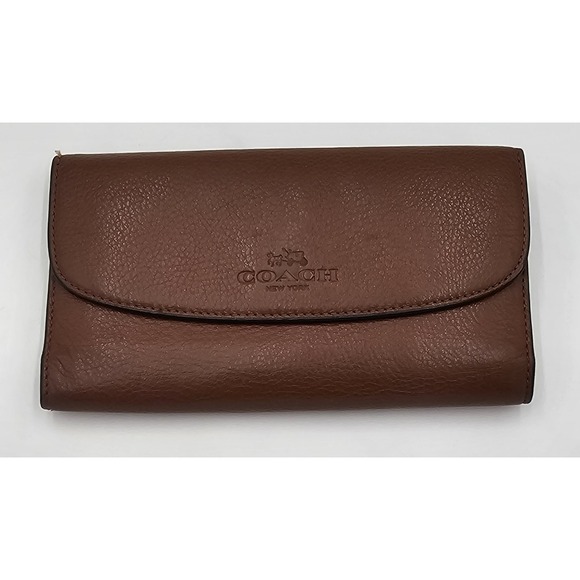 Coach Pebbled Leather Checkbook Wallet in Terracotta Brown - Picture 1 of 6